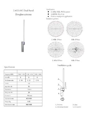 2.4G/5.8g Dual-Band WiFi Antenna 9dBi High-Gain Outdoor Fiberglass Communication Antenna