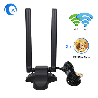 Dual Band 2.4GHz 5GHz RP-SMA WiFi Antennae With 6.5 Feet Extension Cable For PC Desktop Computer Wireless Bluetooth